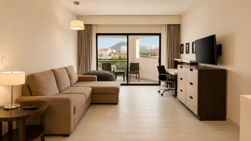 Master Suite living room with sofa and balcony