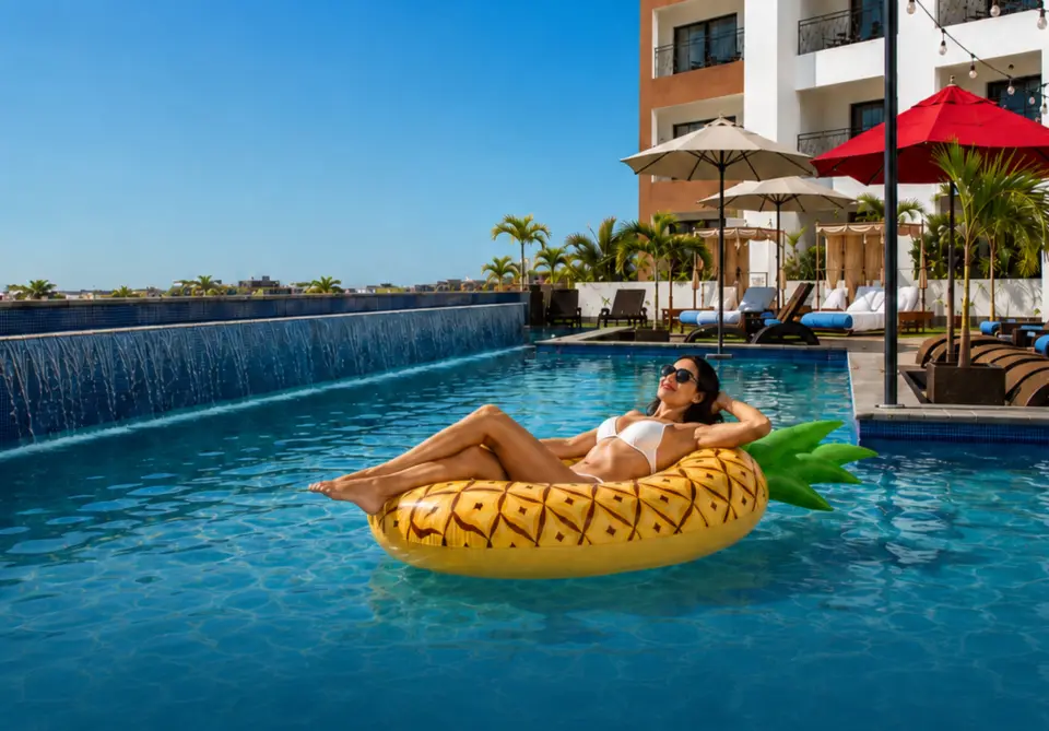 Guest relaxing on a float in the Médano pool